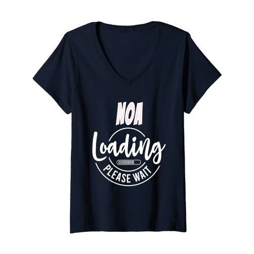 Personalized Baby Loading Babies Coming Shower Womens Noa Custom Personalized Baby Loading Shirt Shower V-Neck T-Shirt