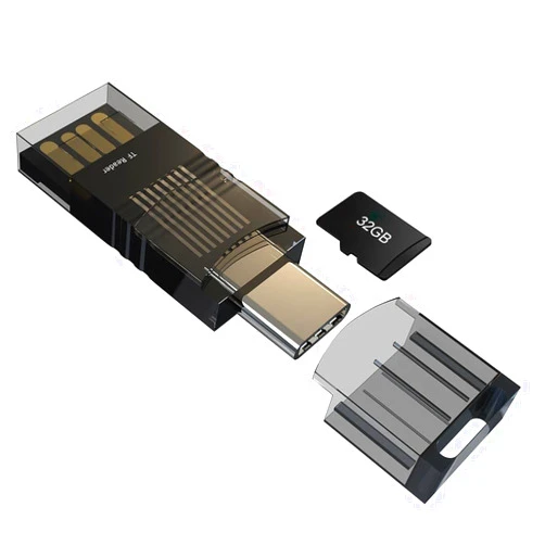 DHTtechky TF Card Reader,USB+Type C OTG Adapter,Type C TF Memory Card Reader,USB-A+USB-C Micro SD Card Reader for Tablet/PC/Laptop/Smartphone(Black)