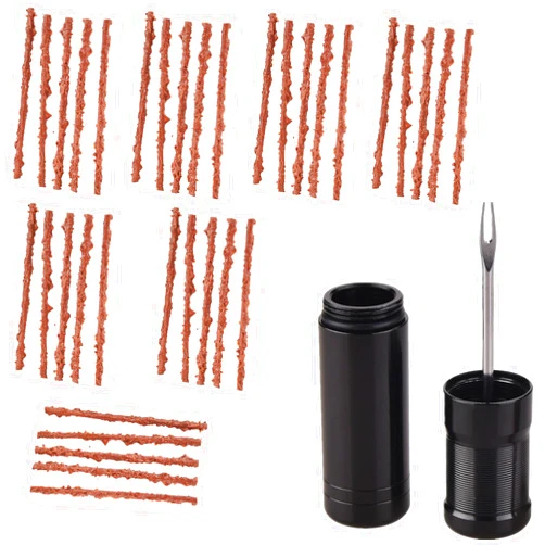 YiXjiuBP Tubeless Bike Tire Repair Kits for Road Bicycle and Mountain Bike MTB Tires | 1 Repair Tool and 7 Bacon Strips | Includes Storage Canister Plugger Tool with Plugs
