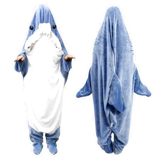 Aierden Shark Blanket Hoodie Onesie for Adult Kids,Cozy Fleece Shark Blanket Hoodie,Shark Cosplay Costume Women Men Kids