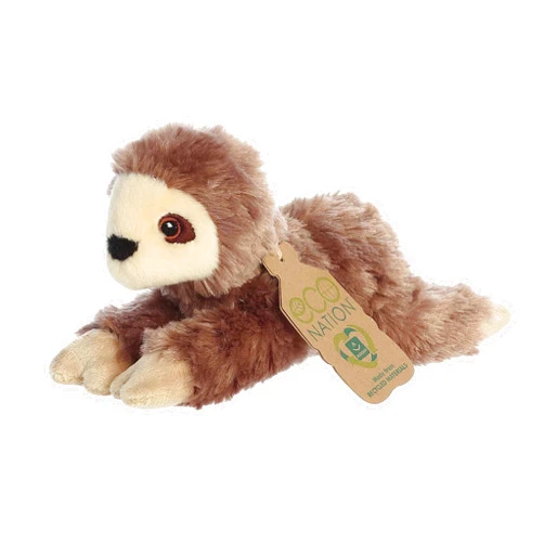 Aurora® Eco-Friendly Eco Nation™ Eco Softies™ Sloth Stuffed Animal - Environmental Consciousness - Recycled Materials - Brown 8 Inches