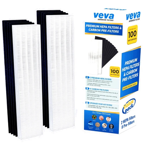 VEVA Premium 2 HEPA Filter with 8 Activated Carbon Pre Filters Compatible with Fellowes AeraMax Air Purifier 90, 100, 90/100, DX5 & DB5 9287001 9324001