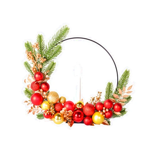 HILIVESVALUE Indoor Christmas Wreath Decoration - Holiday Pine Wreath with Red and Gold Baubles and Light Candle Centerpiece, Battery-Operated Seasonal Decor