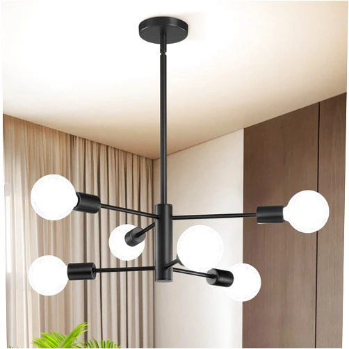 RUIYEY Modern Sputnik Chandeliers Light, 6-Light Black Chandeliers for Dining Room, Height Adjustable Ceiling Lights Farmhouse Chandelier for Kitchen Island Living Room Bedroom Visit The Store