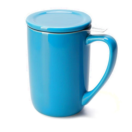 Sweese 16 OZ Porcelain Tea Mug with Infuser and Lid, Loose Leaf Tea Cup, Gifts for Tea Lover, Steel Blue