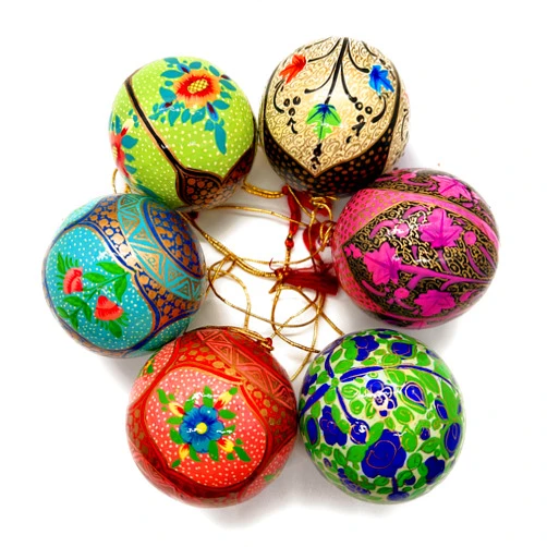 Rumikrafts Christmas Ornaments Handmade Colorful Paper Mache Hanging Balls, Set of 6 (Floral)