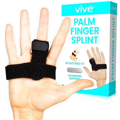Vive Trigger Finger Splint Brace - Middle, Pinky, Pointer, Ring and Thumb Support - Palm Strap Included - Straighten Curved or Broken Fingers - Adjustable, Breathable Fit - Aluminum Pain Relief Guard