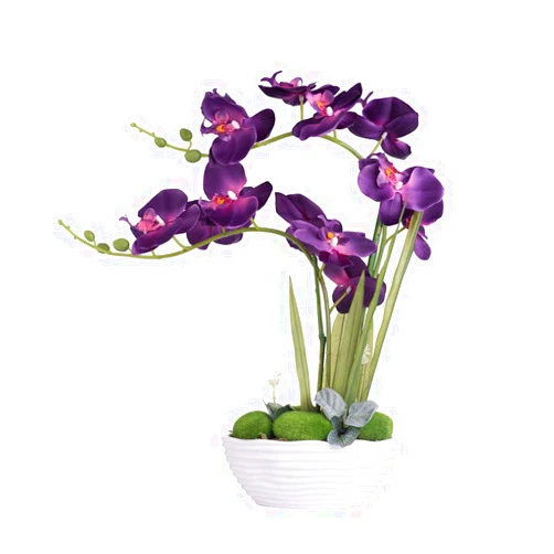 YSZL Large Artificial Potted Orchid Plant, Silk Flower Arrangement with Ceramics Vase, Dark Purple