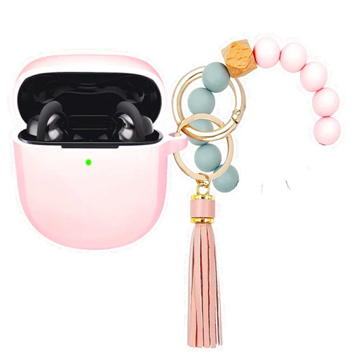 Bavane Case Cover Compatible with Bose QuietComfort Earbuds II, Protective Silicone Exterior, Bose Wireless Bluetooth Case Cover,Soft Skin Sleeve with Bracelet Keychain for Convenient Carrying (Pink)
