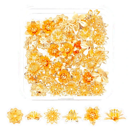 SUPERFINDINGS 36Pcs 3 Style Brass Flower Bead Caps Golden 3D Multi-Petal Flower Bead End Caps 14mm 16mm Metal Beads Spacers for Jewelry DIY Necklace Bracelet Making,Hole: 1mm