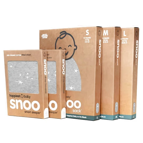 Happiest Baby The Big Bundle 100% Organic Cotton - Includes 3 SNOO Sacks and 2 SNOO Bassinet Fitted Sheets (Graphite Stars)