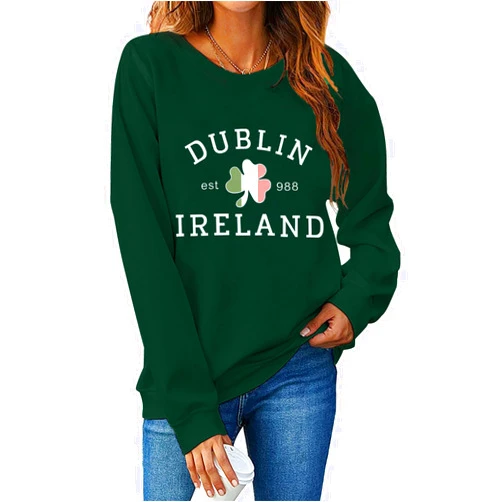 BEIDEFY St. Patrick's Day Sweatshirt Women Lucky Shamrock Long Sleeve Shirt Dublin Ireland Pullover Tops