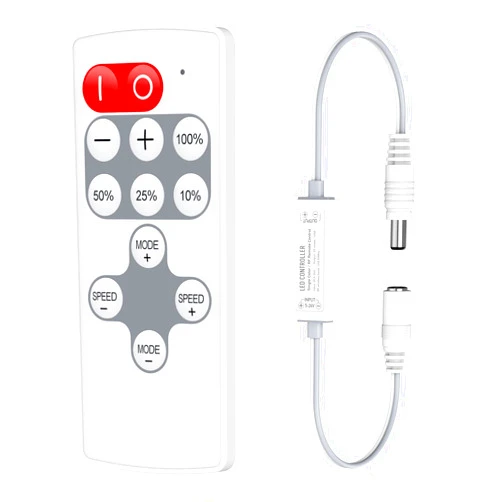 HitLights Mini RF Remote Controller for Single Color LED Strip Lights, DC 5-24V, 12-Key Wireless Dimmer with Dynamic Effect Mode, PWM Dimming Control, Ideal for Room, Home, Cabinet, DIY