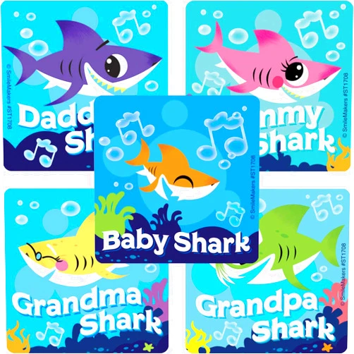 SmileMakers Baby Shark Stickers - Prizes and Giveaways - 100 per Pack