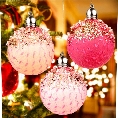 Vomika 3PCS Christmas Ball Ornaments, Christmas Glitter Pink Shatterproof Plastic Hanging Pearl Balls, Decorations for Holiday, Wedding, Birthday Parties, Anniversaries Xmas Tree Decor, Vomika