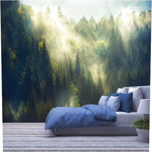 AFWADFWA Modern 3D Removable Wallpaper Self-Adhesive Misty Forest Wall Murals Peel and Stick Wall Stickers for Living Room Bedroom Wall Decor