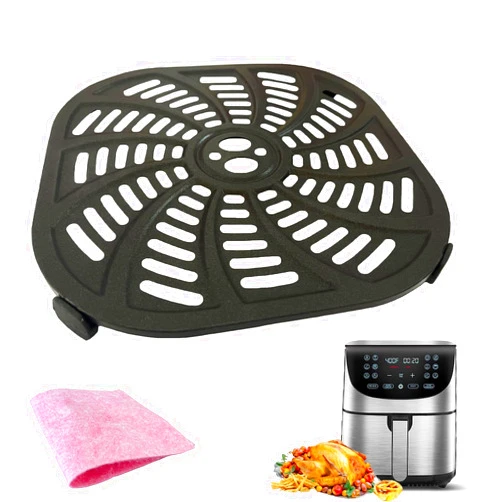 QLRGNE 7QT Square Air Fryer Grill Plate for Gourmia GAF778 Air Fryer, Upgraded Nonstick Air Fryer Grill Pan Crisper Tray Plate Rack Shelf Insert Grate Grid for Gourmia 7QT Air Fryers, Dishwasher Safe