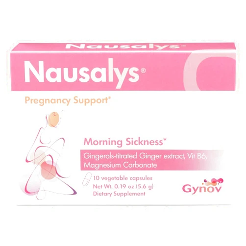 Gynov Nausalys Pregnancy Support Dietary Supplement Morning Sickness Ginger Extract, VIT B6 & Magnesium Carbonate - 10 Pink