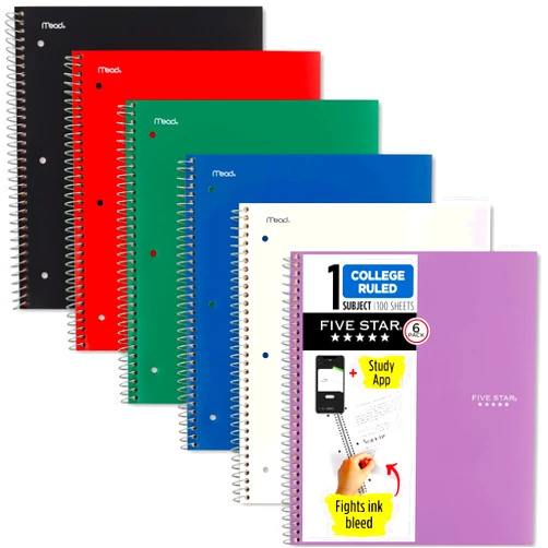 Five Star Spiral Notebook + Study App, 6 Pack, 1 Subject, College Ruled Paper, 8-1/2
