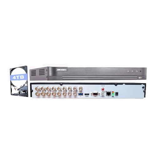 KAFFE HIK 16CH 5MP DVR iDS-7216HQHI-M2/S AcuSense with 4TB HDD Installed-16 Channel Supports 5MP HD-TVI & CVI/5MP AHD HD Analog Coax + up to 8 IP Channels H.265+ Compatible with Hikvision Hik-Connect APP