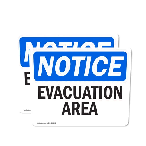 SignMission (2 Pack) Evacuation Area OSHA Notice Sign 5 Inch X 3.5 Inch Vinyl Label Decal Sticker Weather Resistant, UV Protected for Workplace, Business, and Construction Site, Made in the USA