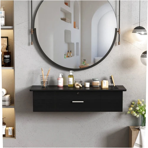 RESHABLE Wall Mount Salon Stations for Hair Stylist,Barber Hair Stations for Salon Beauty Spa Equipments,Black