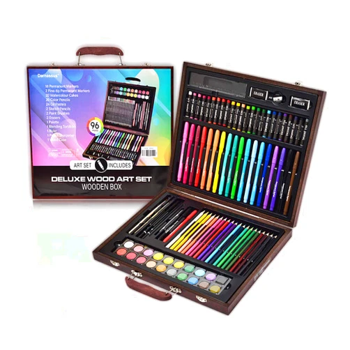 Darnassus Wood Art Set, Art Box & Drawing Kit Color Set, Art Supply Gift For 4-12 Age, Art Kit with Compact Portable Wooden Case, Kid Drawing Set w/ All The additional supplies
