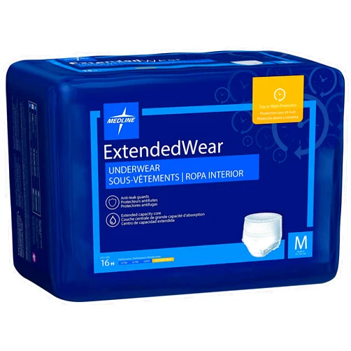 Medline Protection Plus Extended Capacity/Overnight Protective Underwear, Medium, 16 Count (Pack of 4)