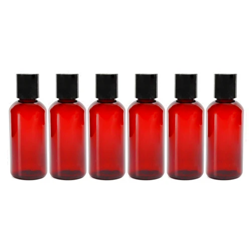 Cornucopia Brands 4oz Empty Amber Brown Plastic Squeeze Bottles with Disc Top Flip Cap (6 pack); BPA-Free Plastic Containers For Shampoo, Lotions, Liquid Soap, Creams