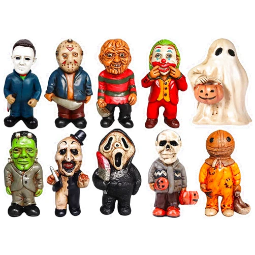 YYPLIAN Horror Movie Garden Statue, 10pcs Horror Movie Garden Gnomes Killer Set, Nightmare on Elm Street Murderers Michael Myers Freddy Jason Halloween Zombie Gnome Resin Figurines for Halloween Decor