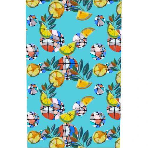 Chisha Paszczyk Hard Cover Unlined 144 page zen Notebook/Journal with Designer Turquoise Lemon Pattern 5.5 x 8.5in 13.97 x 21.59cm