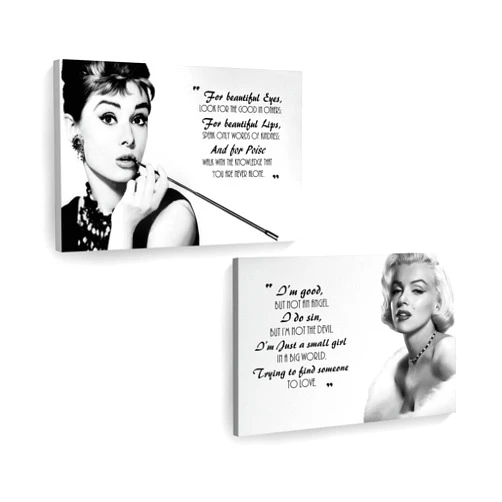 Smile Art Design Audrey Hepburn and Marilyn Monroe Quotes Wall Art Two Piece Set Canvas Print Iconic Art Home Decor Artwork Bedroom Living Room Wall Art Modern Room Decoration 30x40