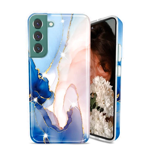 JAHOLAN Galaxy S22 Case Bling Glitter Sparkle Marble Design Clear Bumper Glossy TPU Soft Rubber Silicone Cover Phone Case for Samsung Galaxy S22 5G 6.1