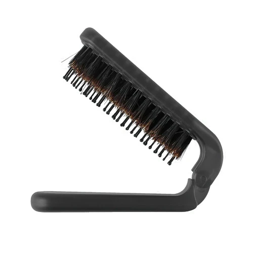 DUOJINSANXI ​Travel Folding Hair Brush, Collapsable Pocket Portable Beard Hairbrush, Mini Boar Bristle Hair Brush for Thin Thick Dry Wet Curly Straight Hair, Women Men Hair Styling Tool (Black)