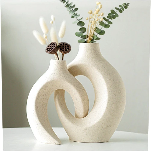 Levvohd Hollow Ceramic Vase Set of 2, Modern Nordic Minimalist Book Style Boho Aesthetic Vases for Home Decor Living Room Shelf Entryway Coffee Centerpiece Table Decorative (Cream White)