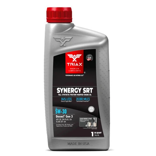 TRIAX Synergy SRT 5W-30 - Full Synthetic, Friction Modified Engine Oil - 20K Miles, API SP Licensed, 3x Wear Protection - Nano Boron and Moly Friction Modified (1 Quart)
