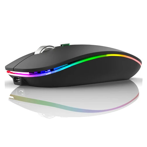 TENMOS Wireless Bluetooth Mouse, LED Slim Dual Mode (Bluetooth 5.1 + USB) 2.4GHz Rechargeable Silent Bluetooth Wireless Mouse with Type C Adapter for Laptop/Macbook/iPad OS 13 and above (Matte Black)