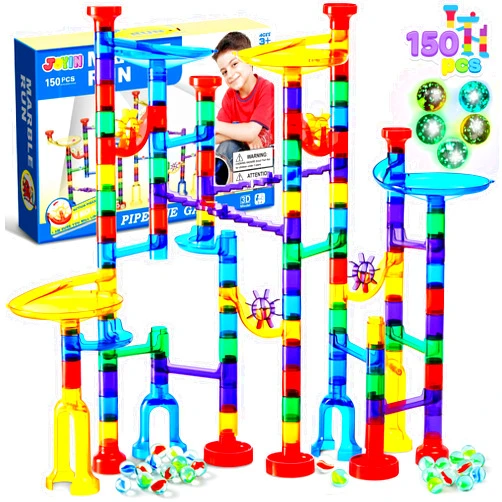JOYIN 150Pcs Glowing Marble Run- Construction Building Blocks Toys with 5 Glow in The Dark Glass Marbles, STEM Educational Building Block Toy, Gift for Christmas