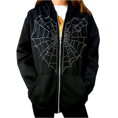 Easyoyo Skeleton Zip Up Hoodie for Men Women, Gothic Y2K Jacket Diamond Glitter Oversize Grunge Punk Dark E-Girl Sweatshirt