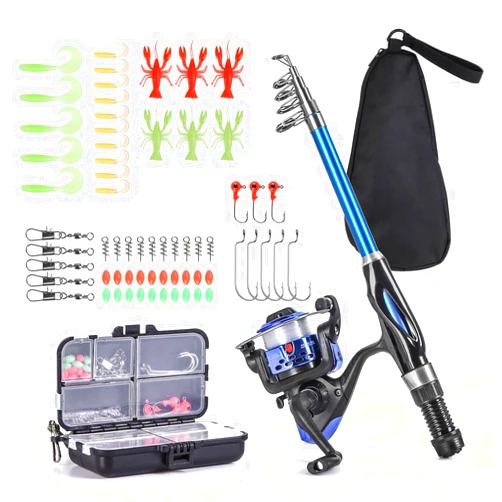LEOFISHING Kids Fishing Pole 150cm/4.92ft Portable Telescopic Fishing Rod and Reel Combos Kit Spincast Youth Fishing Pole Fishing Gear for Kids Boys Girls Grenn Blue