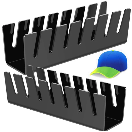 QKEWURO 2024 New Hat Stand for Baseball Caps Display and Organizer, No Install Acrylic Hat Holder for 14 Baseball Caps for Bedroom, Closet, Dresser (2 pcs Black)