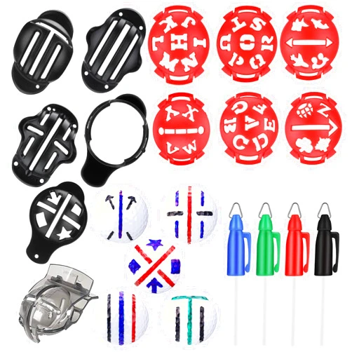 Zhanmai 16 Packs Golf Ball Marker Golf Accessories 12 Golf Ball Marking Stencils Letter Stencils Kit Golf Ball Liner Line Marker Template 4 Color Line Markers Pens Golf Ball Alignment and Identification Tool