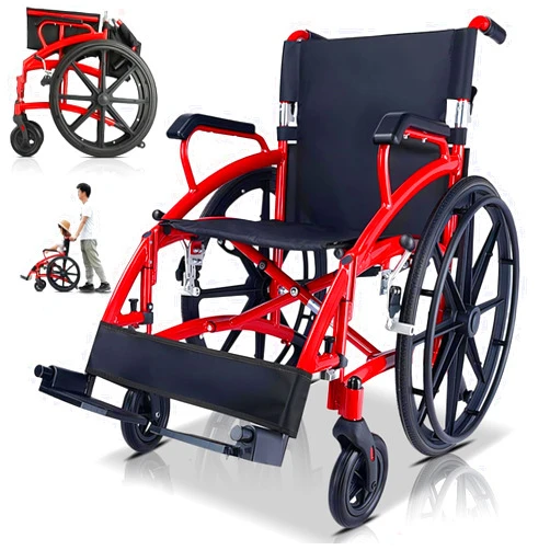 STRTG Wheelchair Foldable Light Transport Wheelchair,Travel Wheelchair with 60Cm Large Rear Wheel for All Terrains,Self-Propelled Wheelchairs for Seniors,Mobility Scooter for Disabled