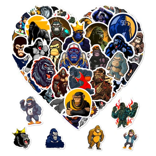 ZULUVINYL Pack 50 Pcs Funny Animal Monkey Gorilla Stickers for Water Bottles Waterproof Laptop Luggage Computer Scrapbooking Teen Adult Girls Boys Aesthetic Sticker Packs Small Vinyl Decals