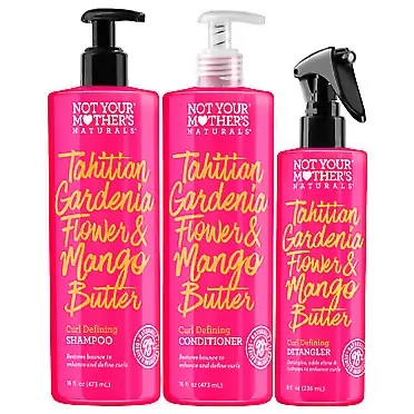 Not Your Mother's Naturals Curl Definition Shampoo, Conditioner, and Hair Detangler (3-Pack) - Tahitian Gardenia Flower & Mango Butter - Moisturize and Enhance Curls