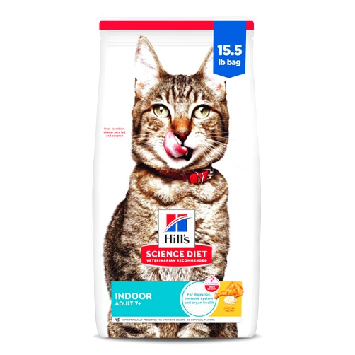 Hill's Science Diet Indoor, Senior Adult 7+, Easy Litter Box Cleanup, Dry Cat Food, Chicken Recipe, 15.5 lb Bag
