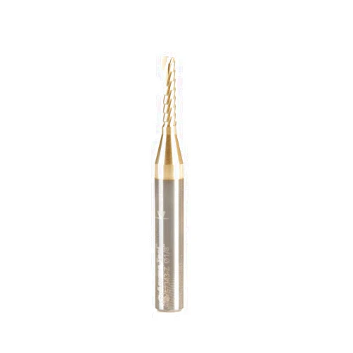 Amana Tool 57343-Z SC Spiral O Single Flute Improved Surface Finish Aluminum Cutting 1/8 D x 1/2 CH x 1/4 SHK x 2 Inch Long Up-Cut ZrN Coated Router Bit withMirror Finish