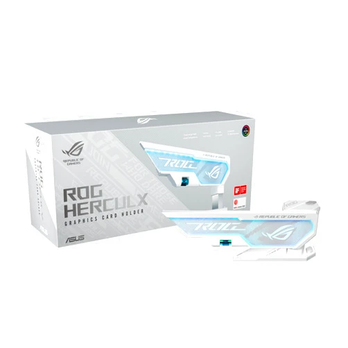 ASUS ROG Herculx Graphics Card Holder White Edition (Tool-Free Design, Included Spirit Level, Solid zinc Alloy, 72-128mm, Aura Sync)
