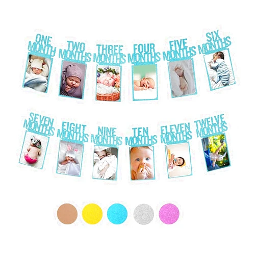 EHIOG Milestone Photo Banner,EHIOG 1st Birthday Bunting Garland Baby Photo Banner Baby 1-12 Month Photo Prop Party Bunting Decor Thickened Banner (Blue)