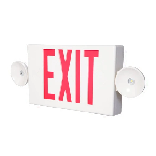 Sure-Lites LED Exit Sign with Emergency Lights, Two LED Light Heads, White with Red or Green Letters, Single or Double Sided, Battery Backup, 120-277V